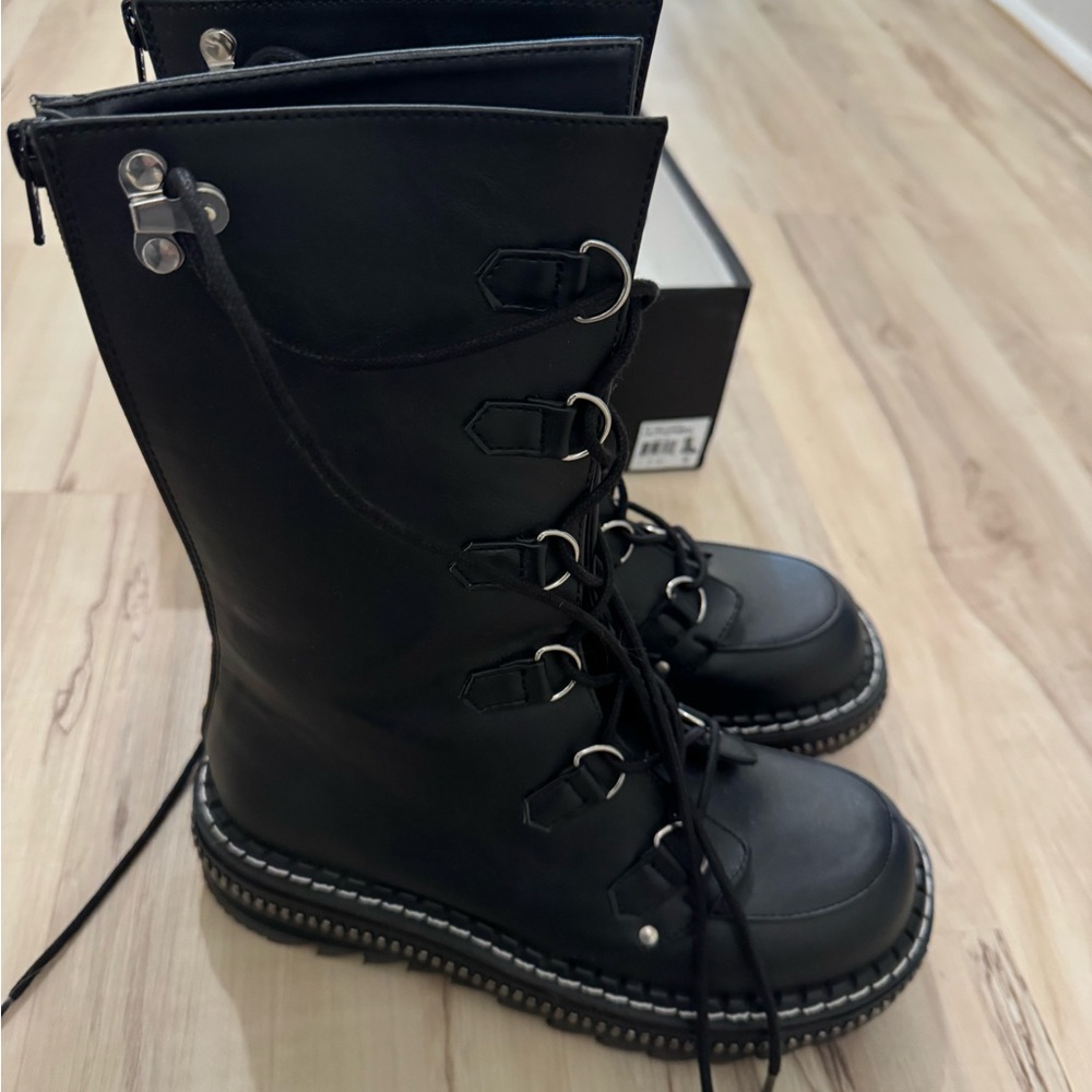 Gothic Zipper Platform Punk Lace Up Mid Calf Boots - Picture 12 of 13